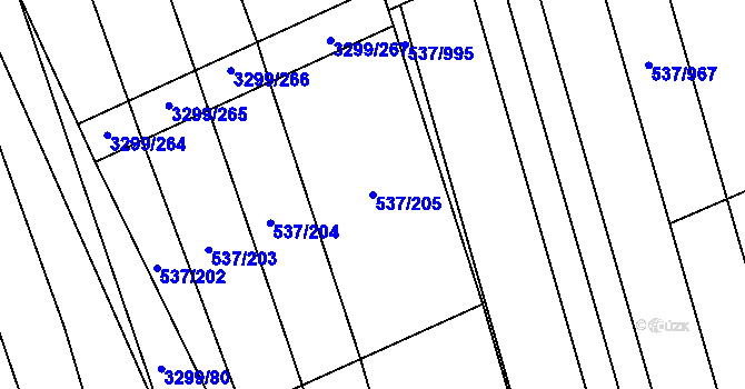 Parcela st. 537/205 v KÚ Hroznová Lhota, Katastrální mapa
