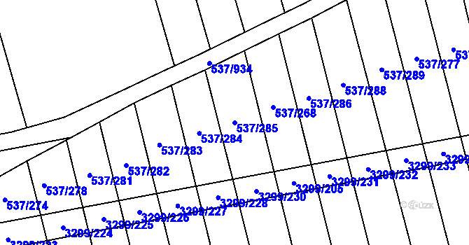 Parcela st. 537/285 v KÚ Hroznová Lhota, Katastrální mapa