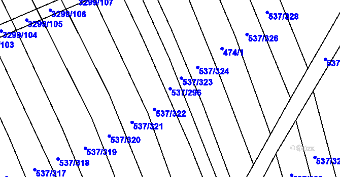 Parcela st. 537/296 v KÚ Hroznová Lhota, Katastrální mapa