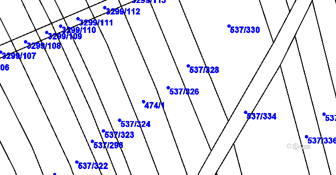 Parcela st. 537/326 v KÚ Hroznová Lhota, Katastrální mapa