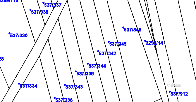 Parcela st. 537/342 v KÚ Hroznová Lhota, Katastrální mapa