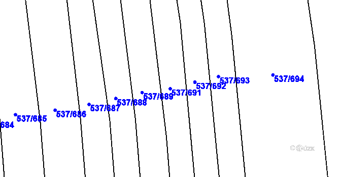 Parcela st. 537/691 v KÚ Hroznová Lhota, Katastrální mapa