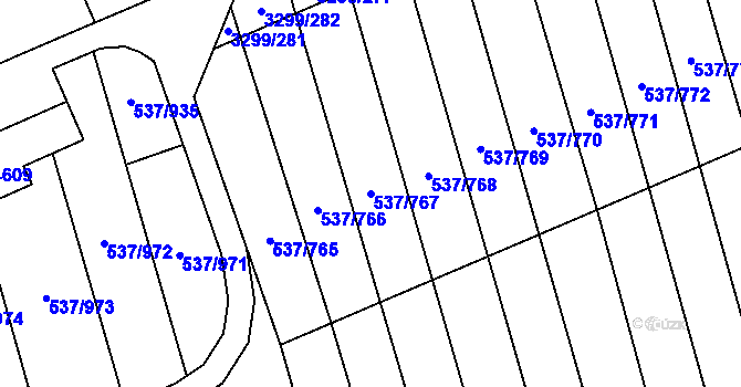 Parcela st. 537/767 v KÚ Hroznová Lhota, Katastrální mapa