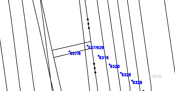 Parcela st. 537/929 v KÚ Hroznová Lhota, Katastrální mapa