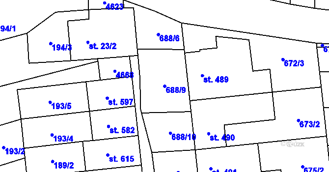 Parcela st. 688/9 v KÚ Hroznová Lhota, Katastrální mapa