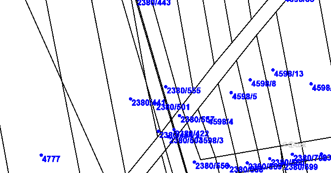 Parcela st. 2380/555 v KÚ Hroznová Lhota, Katastrální mapa