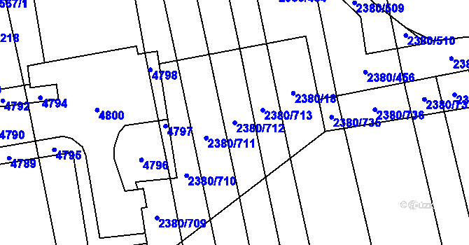 Parcela st. 2380/712 v KÚ Hroznová Lhota, Katastrální mapa