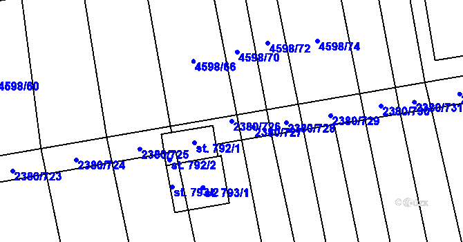Parcela st. 2380/726 v KÚ Hroznová Lhota, Katastrální mapa
