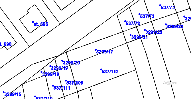 Parcela st. 3299/17 v KÚ Hroznová Lhota, Katastrální mapa