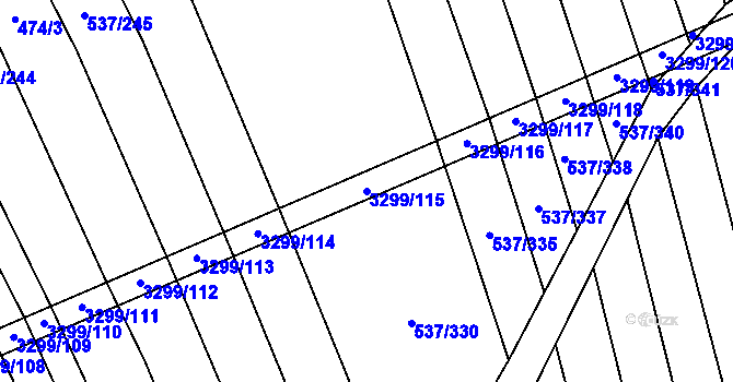 Parcela st. 3299/115 v KÚ Hroznová Lhota, Katastrální mapa