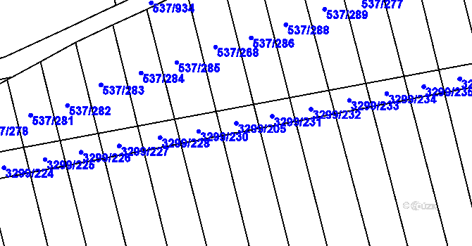 Parcela st. 3299/205 v KÚ Hroznová Lhota, Katastrální mapa