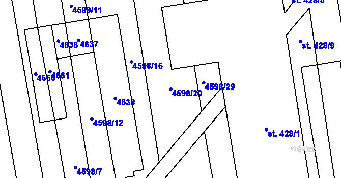 Parcela st. 4598/20 v KÚ Hroznová Lhota, Katastrální mapa