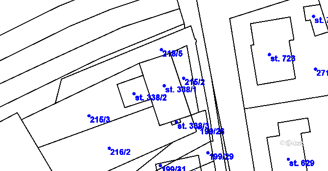 Parcela st. 338/1 v KÚ Hroznová Lhota, Katastrální mapa