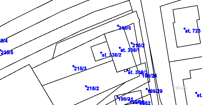 Parcela st. 338/2 v KÚ Hroznová Lhota, Katastrální mapa