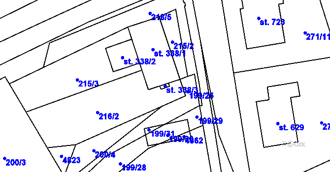 Parcela st. 338/3 v KÚ Hroznová Lhota, Katastrální mapa