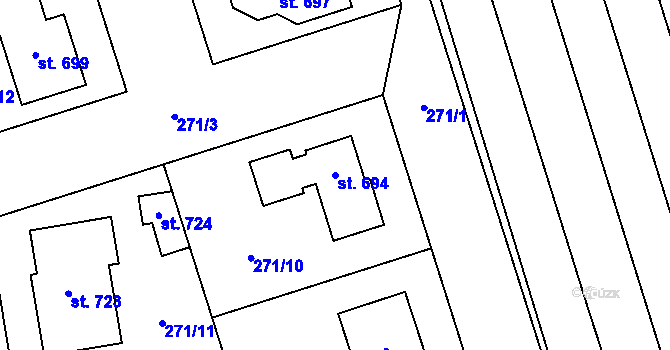 Parcela st. 694 v KÚ Hroznová Lhota, Katastrální mapa