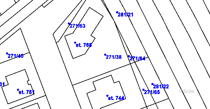 Parcela st. 271/38 v KÚ Hroznová Lhota, Katastrální mapa