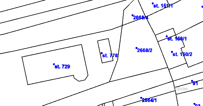 Parcela st. 778 v KÚ Hroznová Lhota, Katastrální mapa