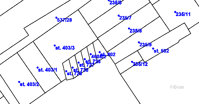 Parcela st. 802 v KÚ Hroznová Lhota, Katastrální mapa