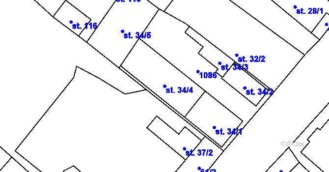 Parcela st. 34/4 v KÚ Hrozová, Katastrální mapa