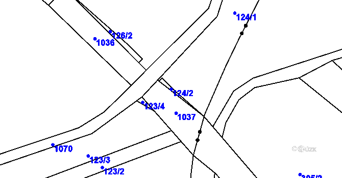 Parcela st. 124/2 v KÚ Hrozová, Katastrální mapa