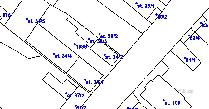 Parcela st. 34/2 v KÚ Hrozová, Katastrální mapa