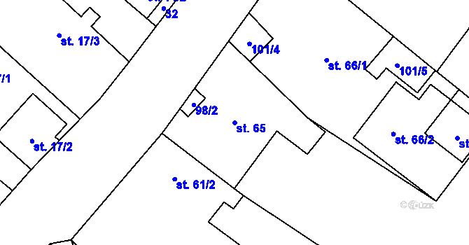 Parcela st. 65 v KÚ Hrozová, Katastrální mapa