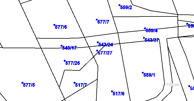 Parcela st. 577/27 v KÚ Hrubá Skála, Katastrální mapa