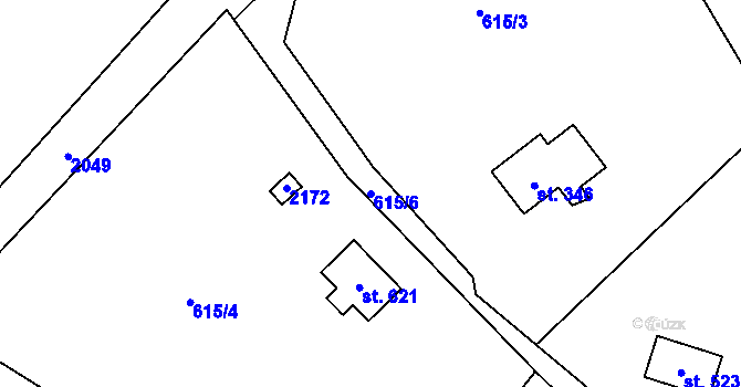 Parcela st. 615/6 v KÚ Hrubá Skála, Katastrální mapa