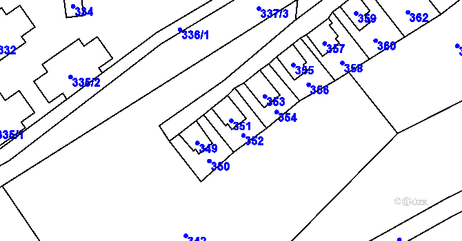 Parcela st. 351 v KÚ Hrubá Voda, Katastrální mapa