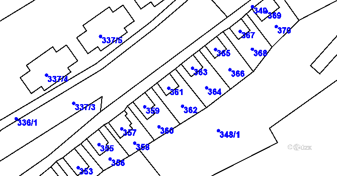 Parcela st. 361 v KÚ Hrubá Voda, Katastrální mapa