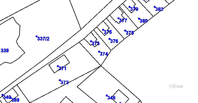 Parcela st. 374 v KÚ Hrubá Voda, Katastrální mapa