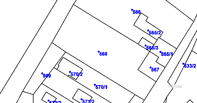 Parcela st. 568 v KÚ Hrubá Voda, Katastrální mapa
