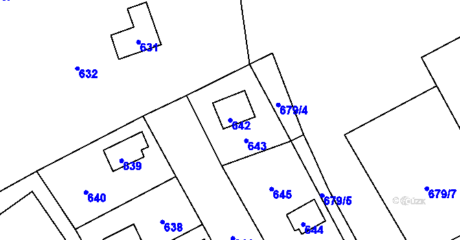 Parcela st. 642 v KÚ Hrubá Voda, Katastrální mapa