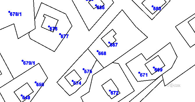 Parcela st. 668 v KÚ Hrubá Voda, Katastrální mapa