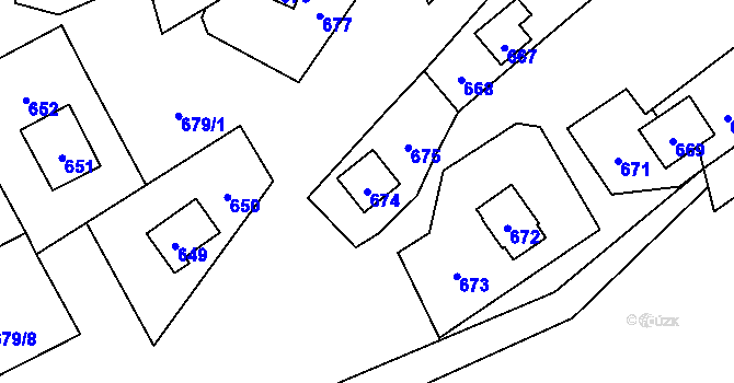 Parcela st. 674 v KÚ Hrubá Voda, Katastrální mapa