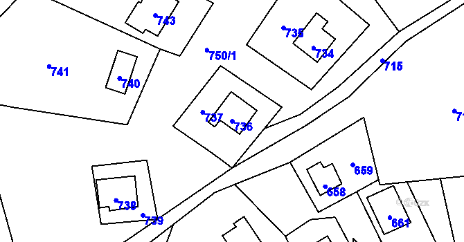 Parcela st. 736 v KÚ Hrubá Voda, Katastrální mapa