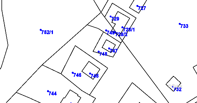 Parcela st. 748 v KÚ Hrubá Voda, Katastrální mapa