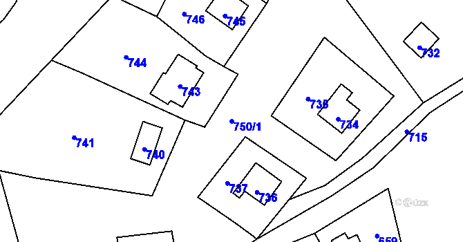 Parcela st. 750/1 v KÚ Hrubá Voda, Katastrální mapa