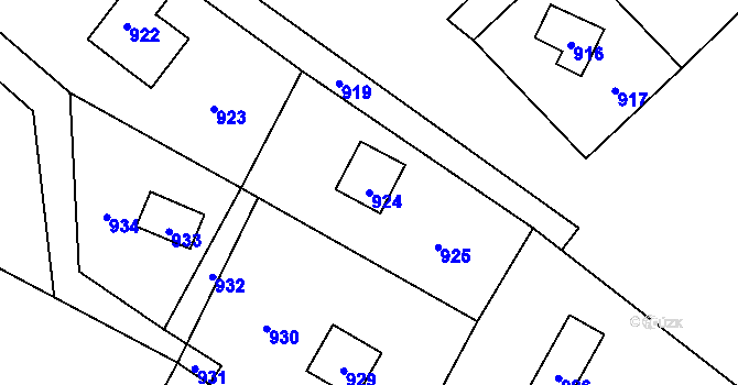 Parcela st. 924 v KÚ Hrubá Voda, Katastrální mapa