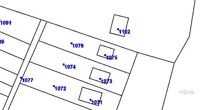 Parcela st. 1075 v KÚ Hrubá Voda, Katastrální mapa