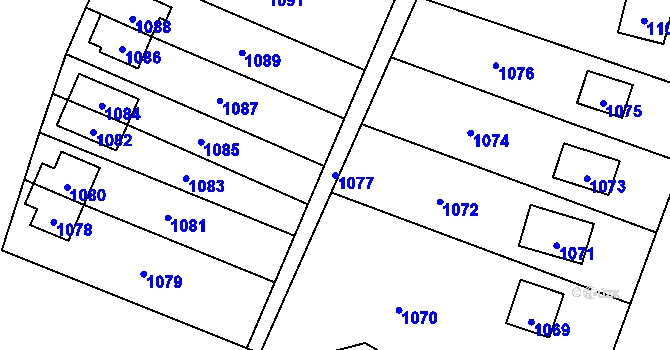 Parcela st. 1077 v KÚ Hrubá Voda, Katastrální mapa