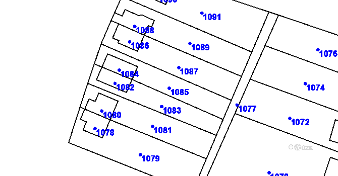 Parcela st. 1085 v KÚ Hrubá Voda, Katastrální mapa