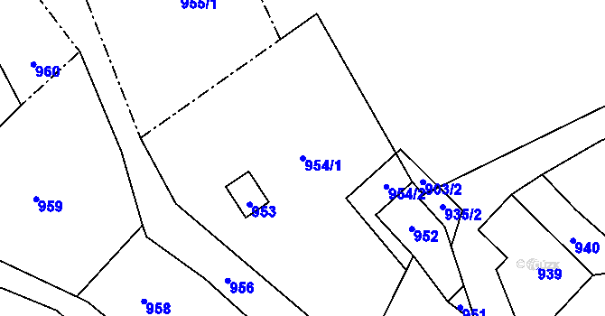 Parcela st. 954/1 v KÚ Hrubá Voda, Katastrální mapa