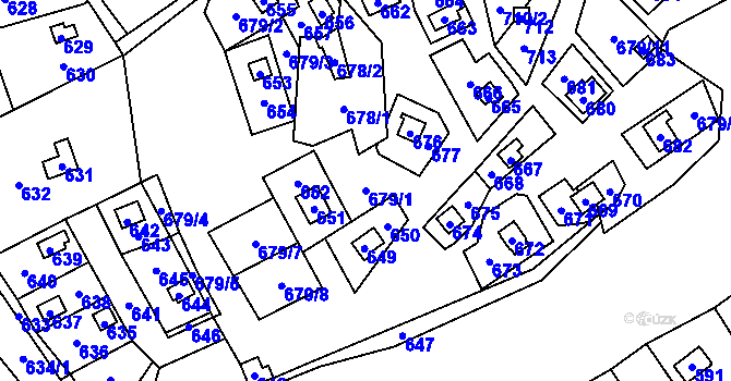 Parcela st. 679/1 v KÚ Hrubá Voda, Katastrální mapa