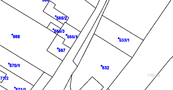 Parcela st. 533/2 v KÚ Hrubá Voda, Katastrální mapa