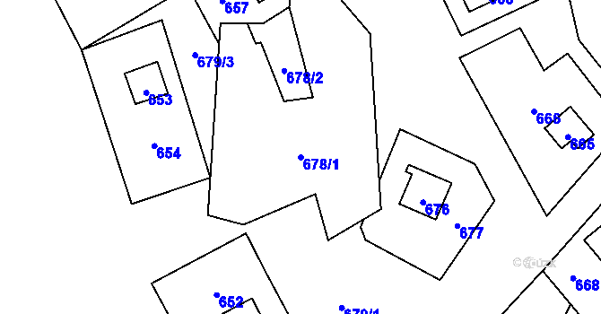 Parcela st. 678/1 v KÚ Hrubá Voda, Katastrální mapa