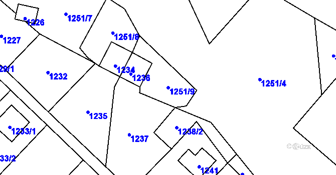 Parcela st. 1251/9 v KÚ Hrubá Voda, Katastrální mapa