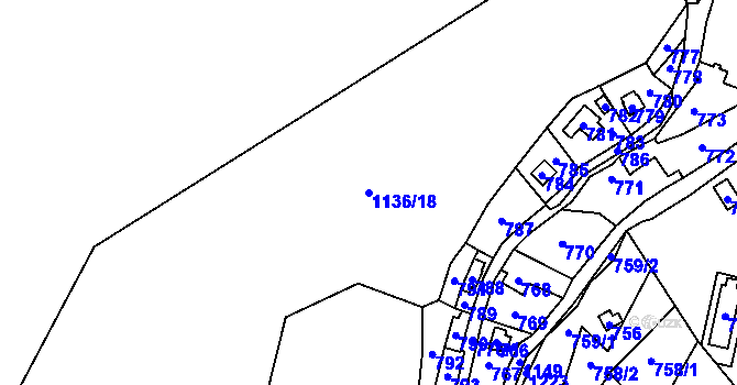 Parcela st. 1136/18 v KÚ Hrubá Voda, Katastrální mapa