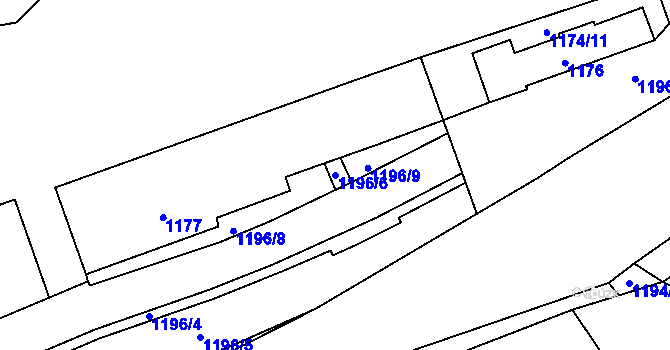 Parcela st. 1196/6 v KÚ Hrubá Voda, Katastrální mapa